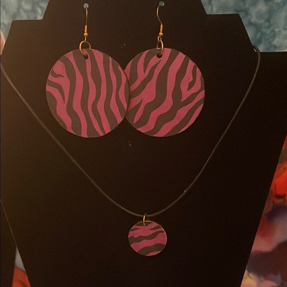 Pink Animal Print Disc Earrings